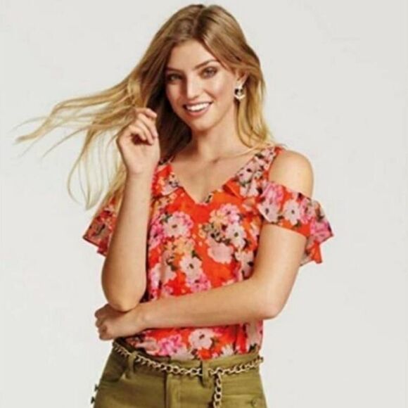 CAbi lush floral cold shoulder blouse sz small - Picture 1 of 5